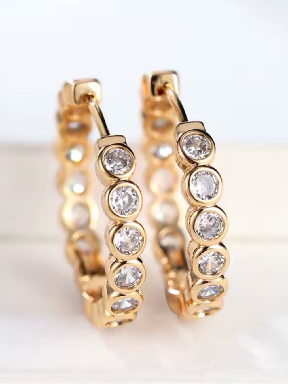 NEW Gold Tone CZ Crystal Hoop Huggie Earrings